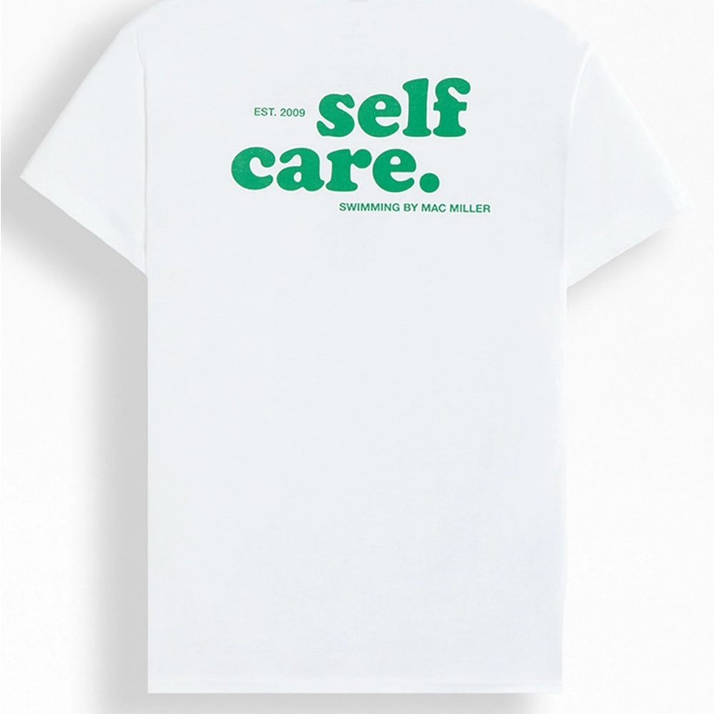 PacSun White T-Shirt with Green "self care." Graphic